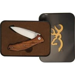 BROWNING Wood Linerlock 4" Knife In Tin