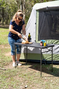 OZTRAIL Ironside Fold-In-Half Table 100cm -Camping Gear FTA IR100F D 2